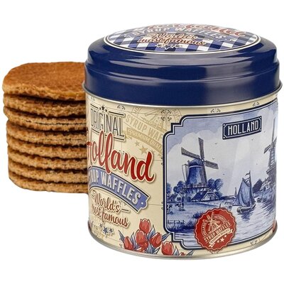 Typisch Hollands Stroopwafels in a still-stalgic - Delft blue checked tin - Holland