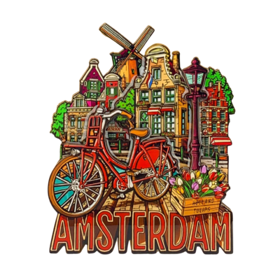 Typisch Hollands Magnet Amsterdam - Holland - Stadtstimmung - Rotes Fahrrad