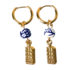Heinen Delfts blauw Earrings Delft blue bead with gold canal house charm