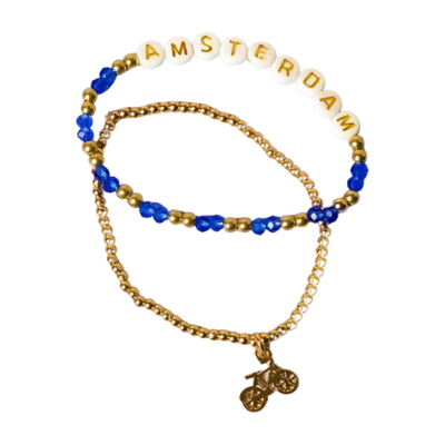 Typisch Hollands Charm bracelets - set of Delft blue - Amsterdam and Fiets