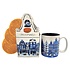 Typisch Hollands Geschenkset mit Delfter-Blau-Tasse und Stroopwafelhaus.