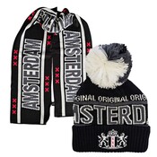 Robin Ruth Fashion Winter-Accessoire-Set Mütze und Schal Schwarz-Weiß-Rot