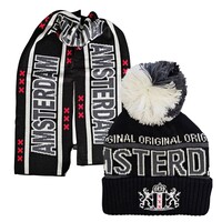 Robin Ruth Fashion Winter-Accessoire-Set Mütze und Schal Schwarz-Weiß-Rot