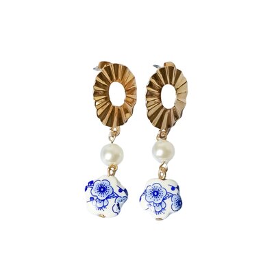 Heinen Delfts blauw Ohrringe - Ohrstecker - Herzen - Delfter blaue Blumen