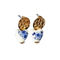 Heinen Delfts blauw Earrings - studs - hearts - Delft blue flower