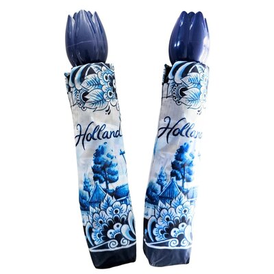 Typisch Hollands Luxe Paraplu Delfts blauwe molens en bloemmotief