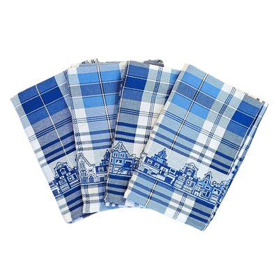 TTD Gifts Kitchen textile package 4 tea towels - Blue and white - Facade houses