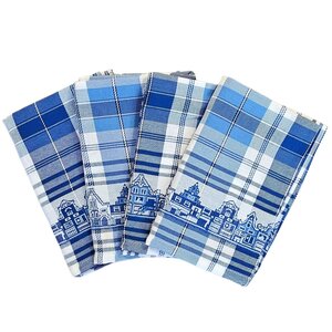 TTD Gifts Kitchen textile package 4 tea towels - Blue and white - Facade houses