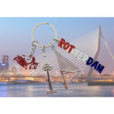 Typisch Hollands Sleutelhanger 4 bedels Rotterdam -Zilverkleurig