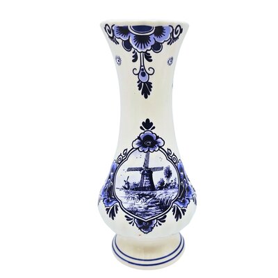 Typisch Hollands Delfter blaue Bauchvase mit holländischer Mühlenlandschaft