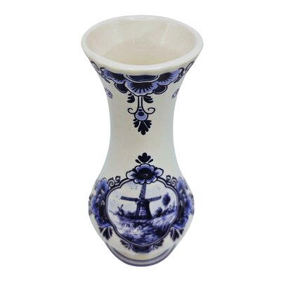 Typisch Hollands Delfter blaue Bauchvase mit holländischer Mühlenlandschaft