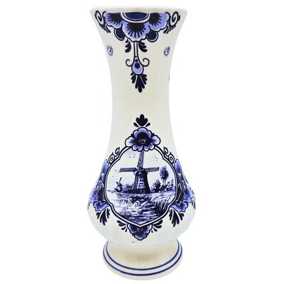 Typisch Hollands Delft blue belly vase with Dutch windmill landscape