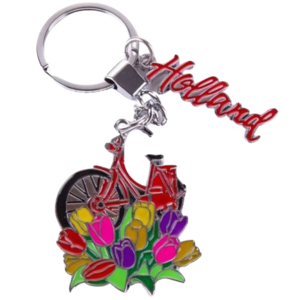 Matix Schlüsselanhänger rotes Fahrrad mit Tulpen Holland