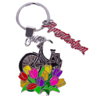 Matix Sleutelhanger zwarte fiets met tulpen Amsterdam