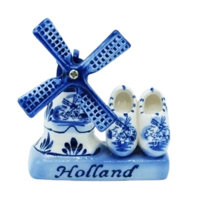Typisch Hollands Delft Blue Holland Windmill - Wooden Clogs