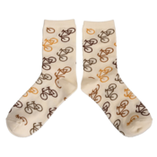 Typisch Hollands Damensocken – Radfahren – klassisch – Beige mit Fahrrädern – Braun und Ocker