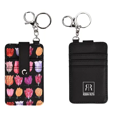 Typisch Hollands Card holder key ring - Black with botanical tulips