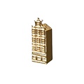 Heinen Delfts blauw Broche - Huisje - Goud - 5 cm