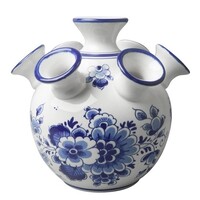 Heinen Delfts blauw Tulpenvaas - bloemendecoratie - Vlakke bodem
