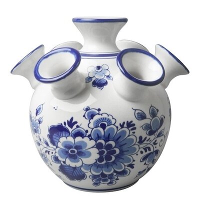 Heinen Delfts blauw Tulpenvaas - bloemendecoratie - Vlakke bodem
