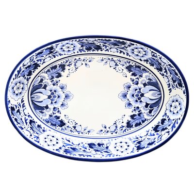 Heinen Delfts blauw Delfts blauwe schaal - Bloemmotief