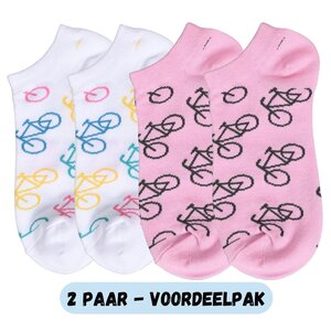 Holland sokken 2 Pairs of Women's Ankle Socks - Cycling - Pink and White