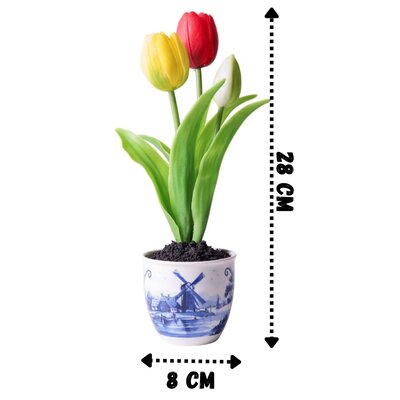 Heinen Delfts blauw Delfter blauer Blumentopf mit 3 Tulpen