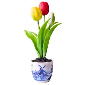 Heinen Delfts blauw Delfter blauer Blumentopf mit 3 Tulpen