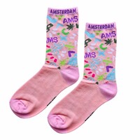 Typisch Hollands Damessokken - Amsterdam - Roze - Fantasie - Fiets