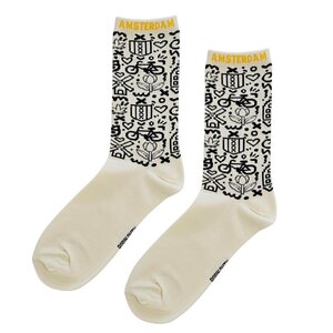 Typisch Hollands Herrensocken – Radfahren – Weiß mit schwarzen Symbolen Amsterdam