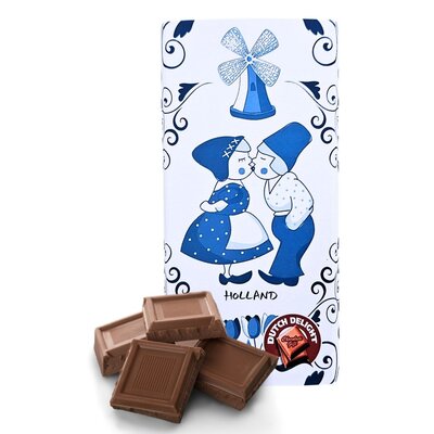 Typisch Hollands Melkchocoladereep in Delfts blauwe verpakking. THT 25-12-2025