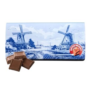 Typisch Hollands Melkchocoladereep in Delfts blauwe geschenkverpakking - Molenlandschap