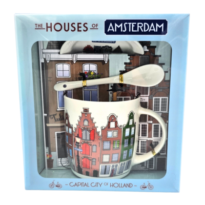 TTD Gifts Mug with spoon and saucer - Amsterdam houses
