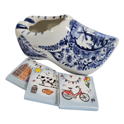 Typisch Hollands Klomp Delfts blauw met 3 mini chocoladetabletten