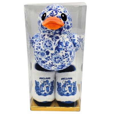Heinen Delfts blauw Baby-geschenk-set Eend Delfts blauw en babyslofjes