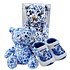Heinen Delfts blauw Baby-geschenk-set Beer Delfts blauw en babyslofjes