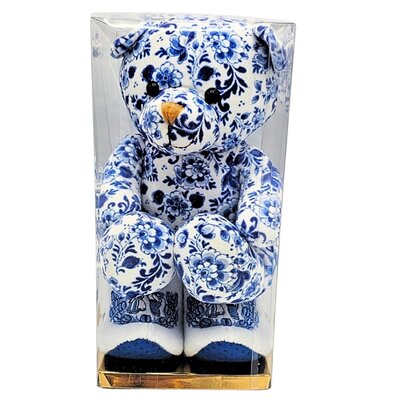Heinen Delfts blauw Baby-geschenk-set Beer Delfts blauw en babyslofjes