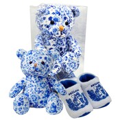 Heinen Delfts blauw Baby-Geschenkset Bär Delft blau und Babyschuhe
