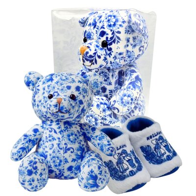 Heinen Delfts blauw Baby-Geschenkset Bär Delft blau und Babyschuhe