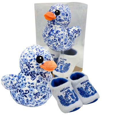 Heinen Delfts blauw Baby gift set Duck Delft blue and baby slippers
