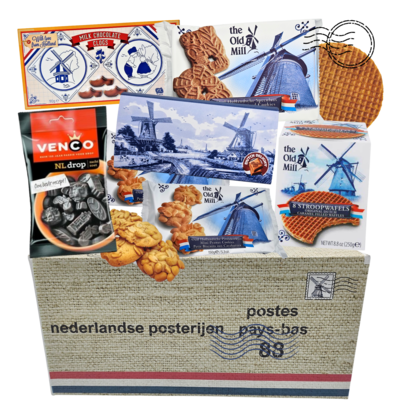 typisch-hollands-geschenkpakket Typische niederländische Delikatessenpackung (in einem niederländischen Postkarton)