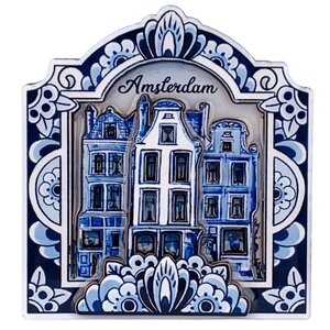Typisch Hollands Magnet Delft Blau Amsterdam - Giebelhäuser
