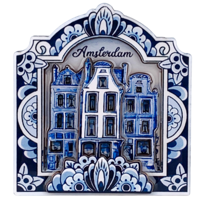 Typisch Hollands Magneet Delfts blauw Amsterdam - gevelhuisjes