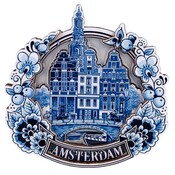 Typisch Hollands Magnet Delft Blau Amsterdam - Giebelhäuser - oval