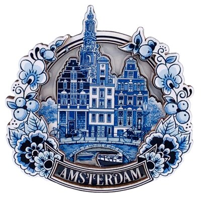 Typisch Hollands Magnet Delft Blau Amsterdam - Giebelhäuser - oval