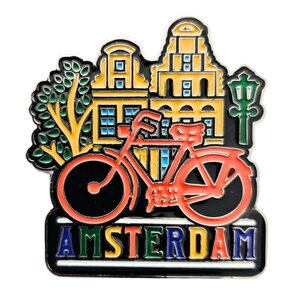 Matix Large magnet Amsterdam - orange bicycle at facade houses