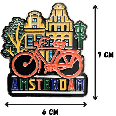 Matix Large magnet Amsterdam - orange bicycle at facade houses