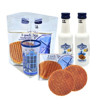 van Meers Holland Likeur - Stroopwafels -  en glaasje in giftbox