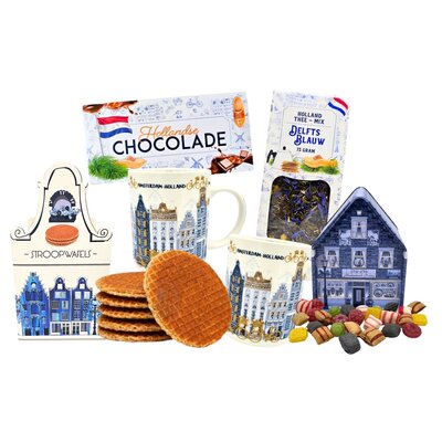 typisch-hollands-geschenkpakket Geschenkpaket - Fassadenhäuser Delft blau