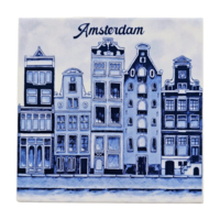 Heinen Delfts blauw Delft blue tile with Amsterdam canal houses - 5 houses